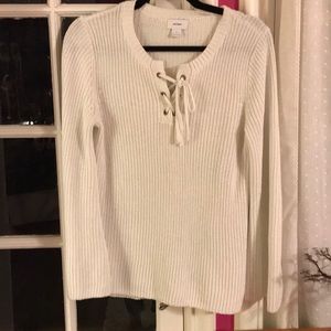 Old Navy crocheted sweater with lace up neckline
